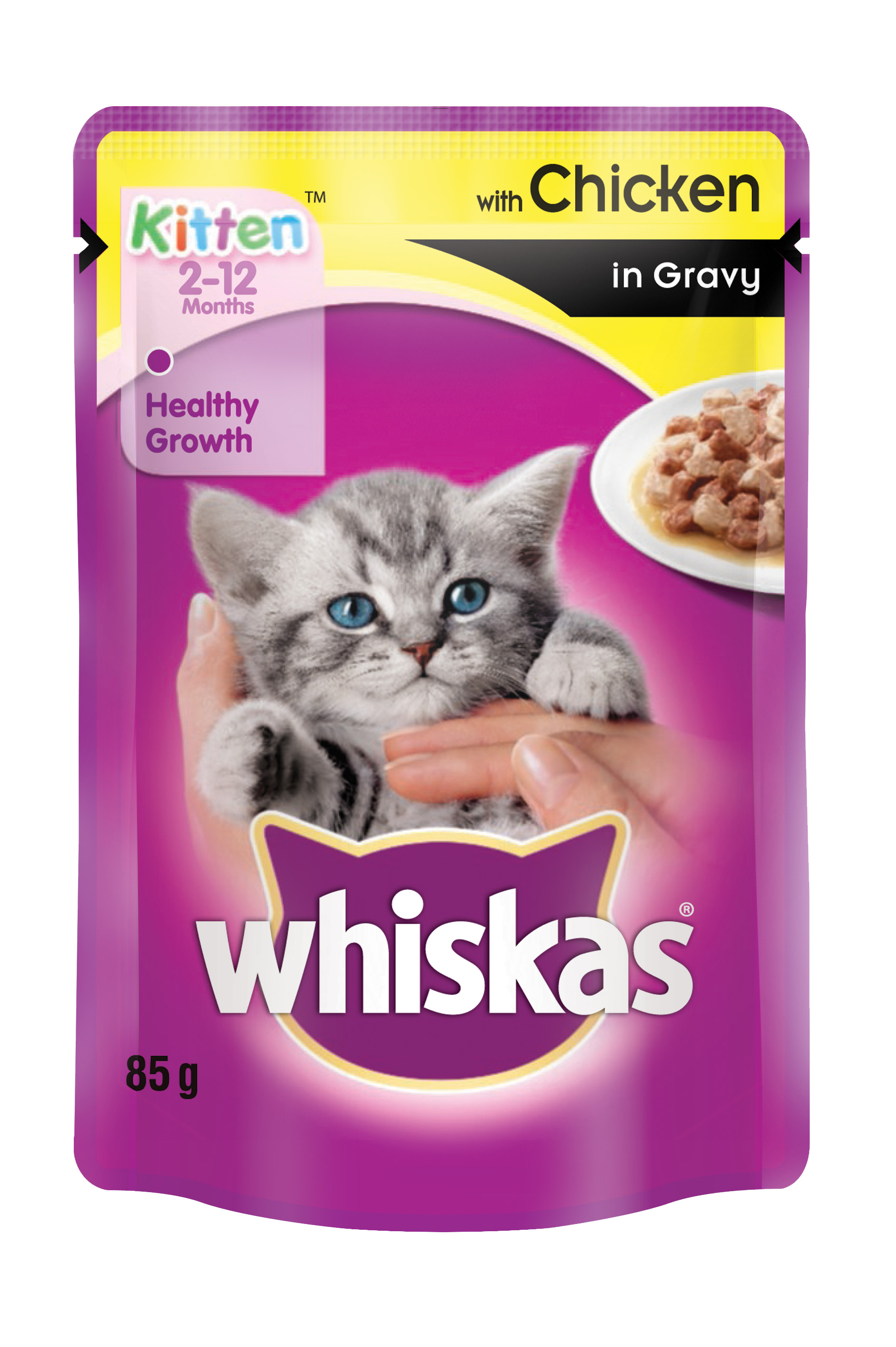 WHISKAS KITTEN C/F CHICKEN IN GRAVY 85GR